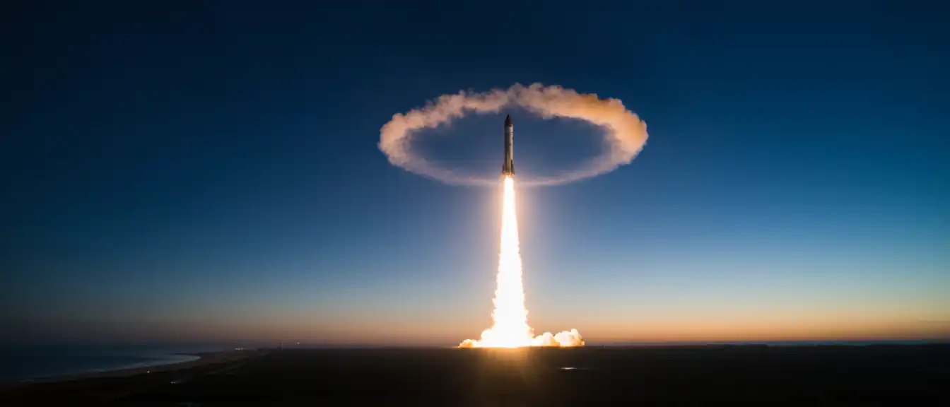 Солнечный свет подсветил ракетный шлейф Falcon 9, создав эффект медузы в небе над Флоридой